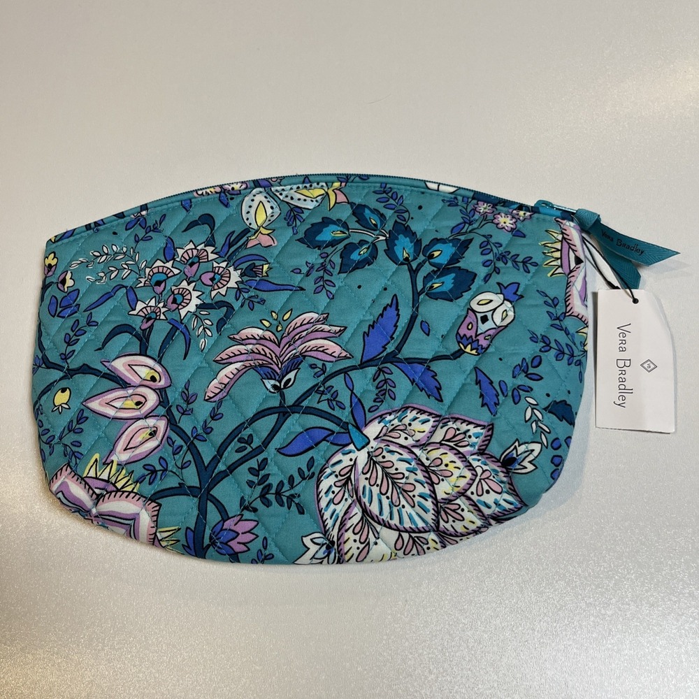 Vera Bradley Grand Travel Cosmetic Bag Peacock Garden Quilted Lined Makeup Pouch